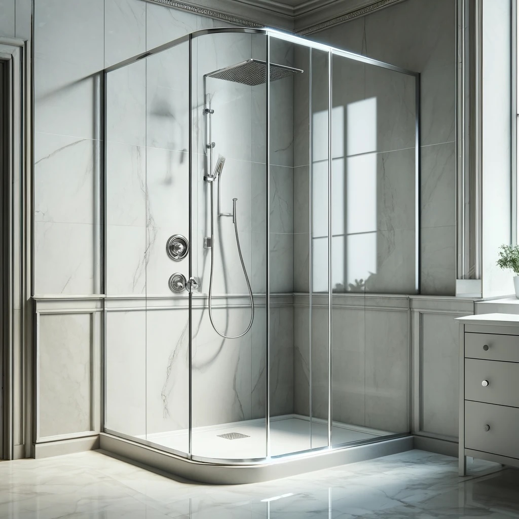 Heavy frameless European styled shower enclosure