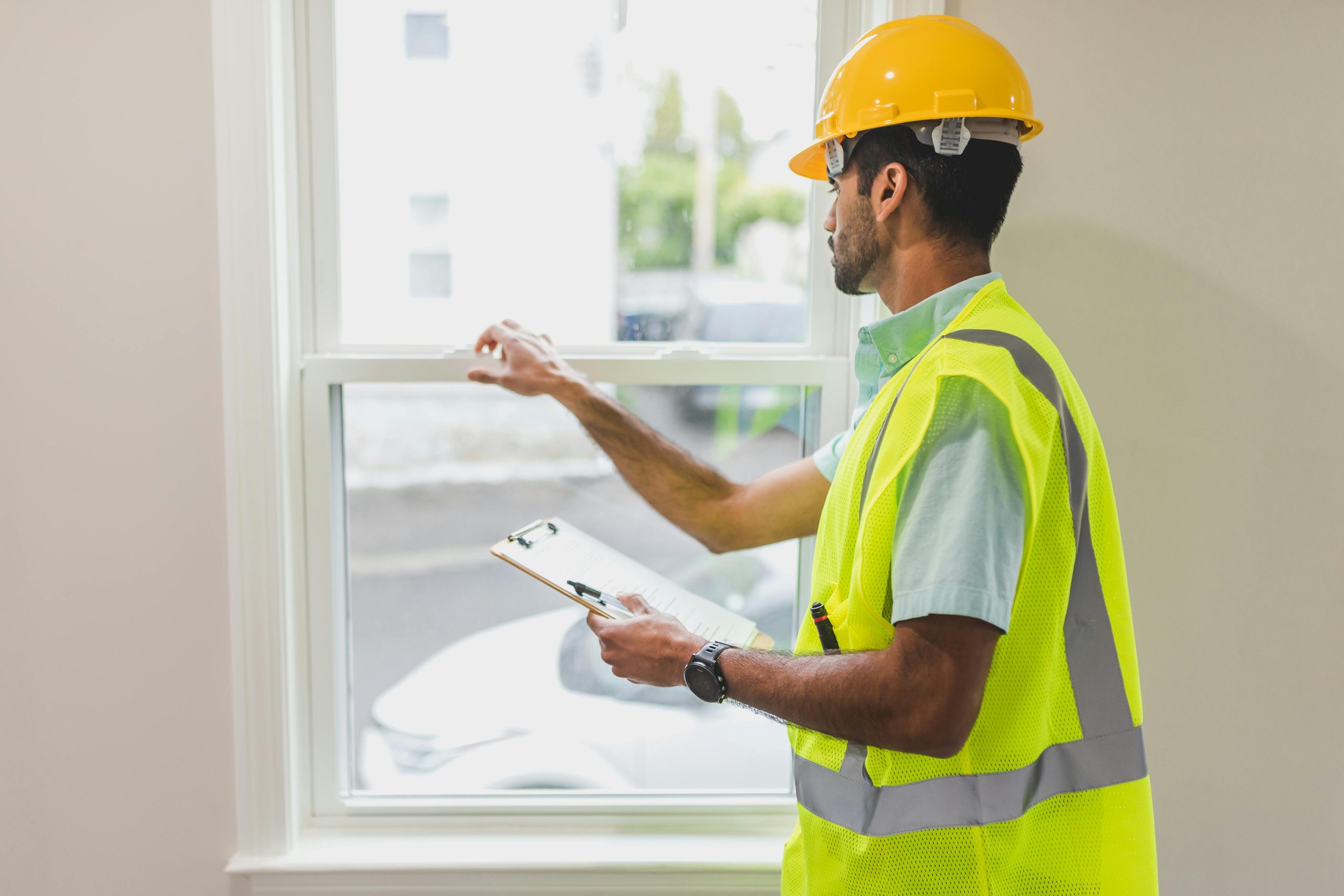 installer looking at plexiglass window